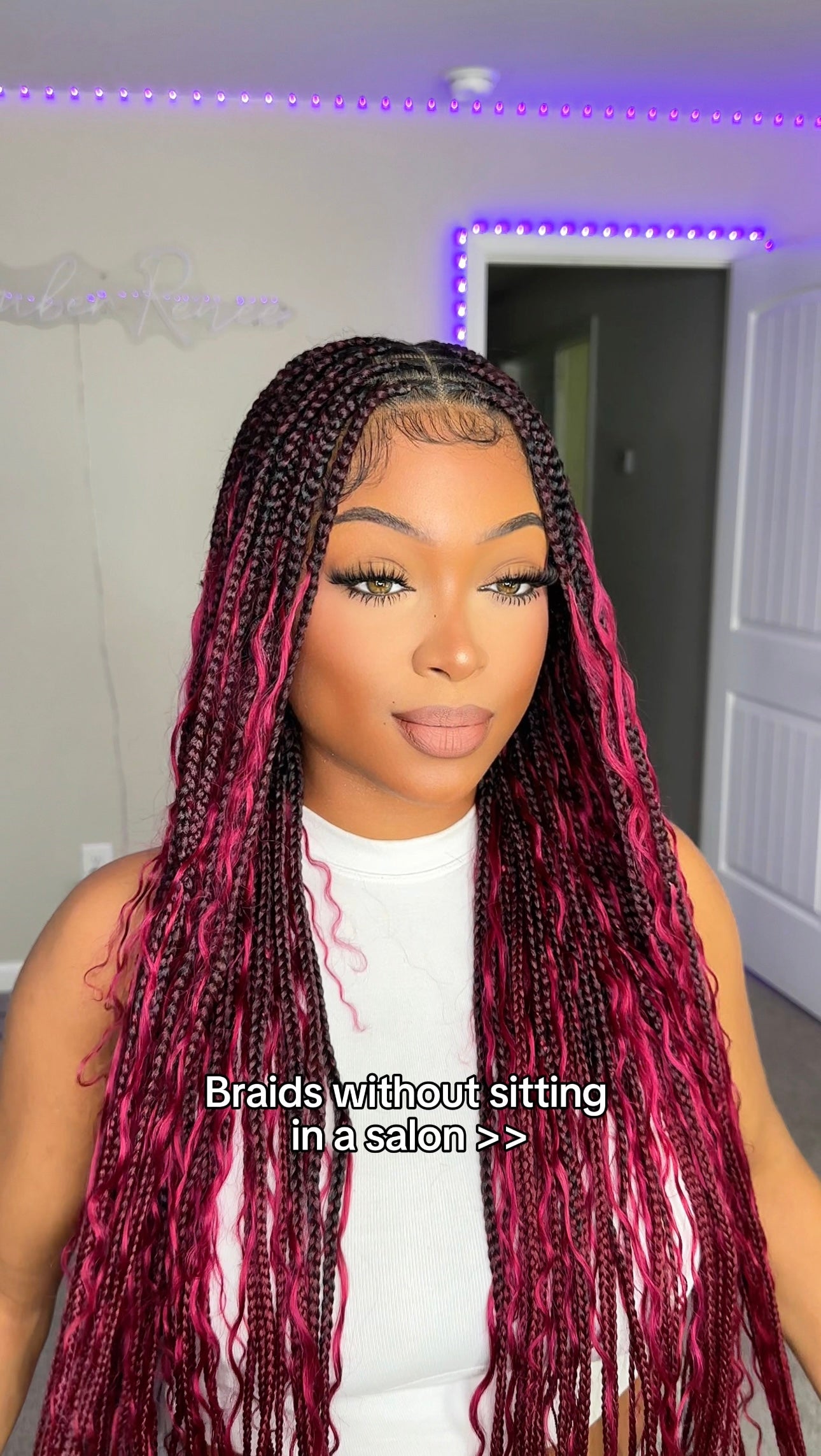 Full Lace Tangleless Human Hair Boho Curls Knotless Boho Box Braided Wig 36" (Burgundy)