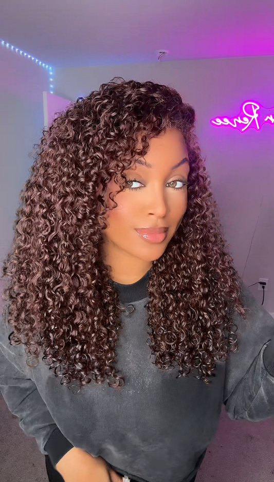 Glueless 4C Edges Curly Wig Reddish Brown Auburn Color Human Hair HD Lace Wig Kinky Edges Natural Hairline